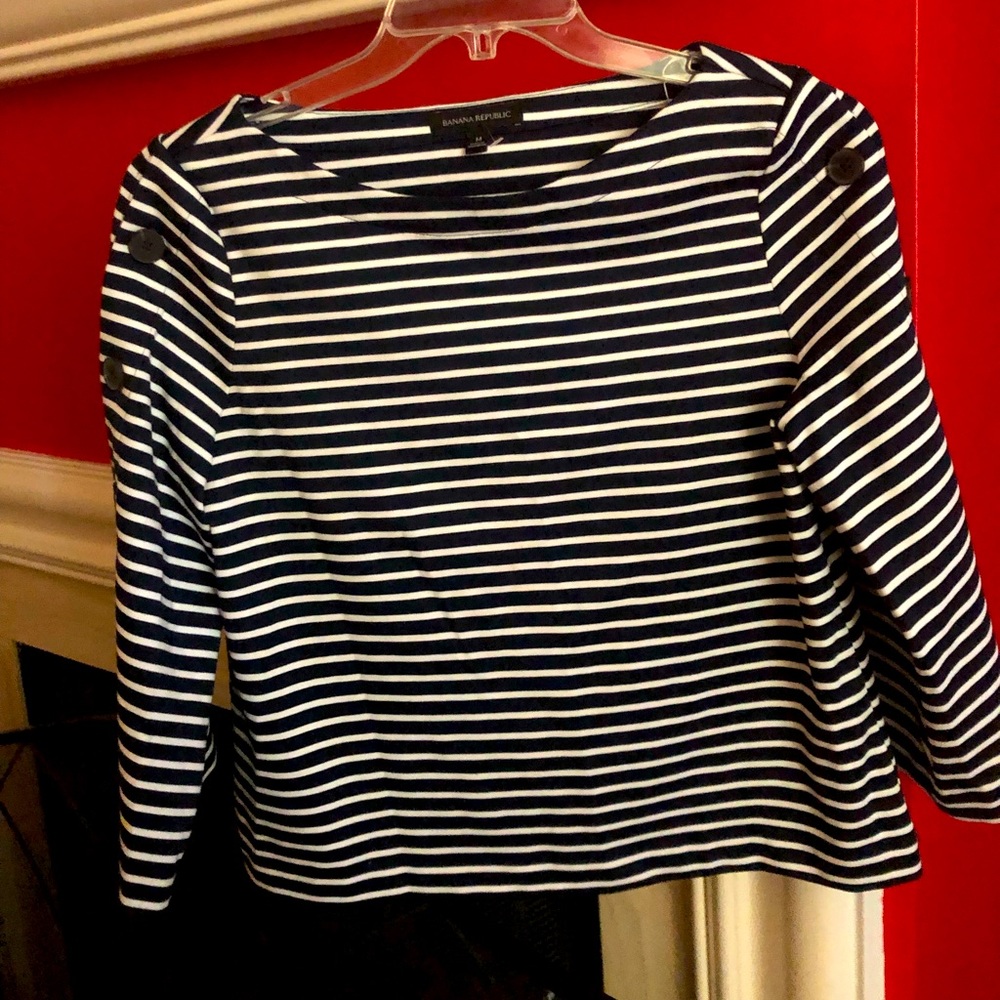 Banana Republic Navy Blue & White Striped Top